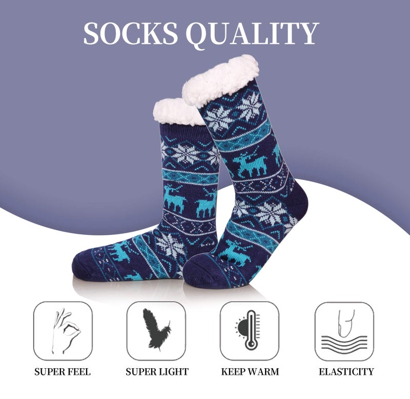 SDBING Slipper Socks for Women with Grippers, Winter Warm Fuzzy Indoor Christmas Gifts Socks (Blue) - Image 5